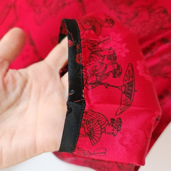 Vintage Chico's Design Silk Satin Japanese Art Mandarin Neck Blouse Button Red - Picture 4 of 11